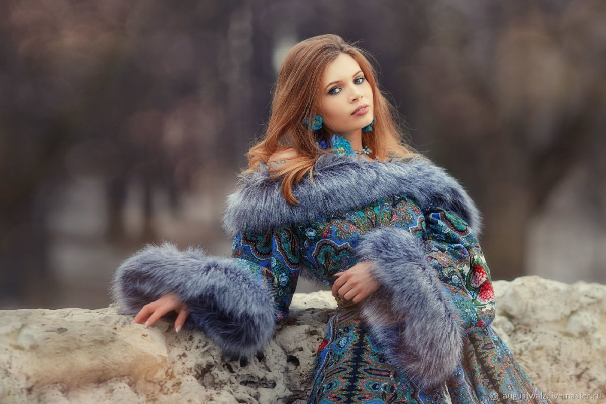 Платья в русском стиле с мехом