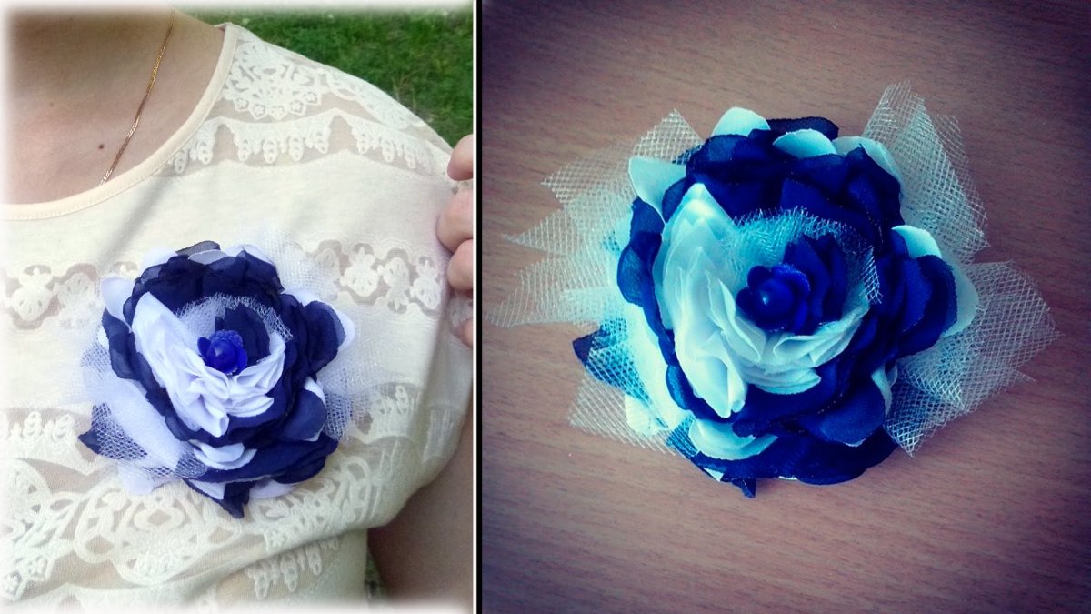 Цветы из фатина брошка