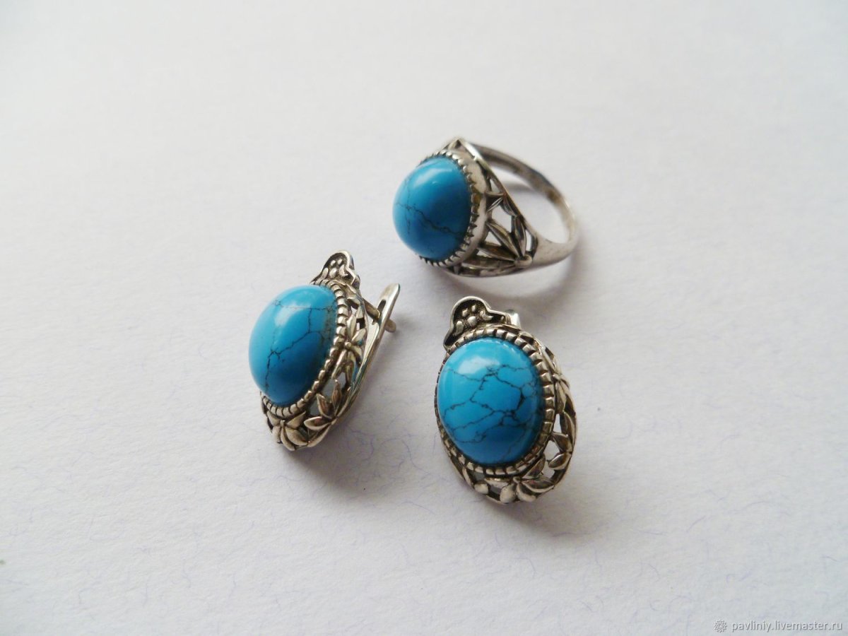 Милана силаер серьги с натуральной бирюзой