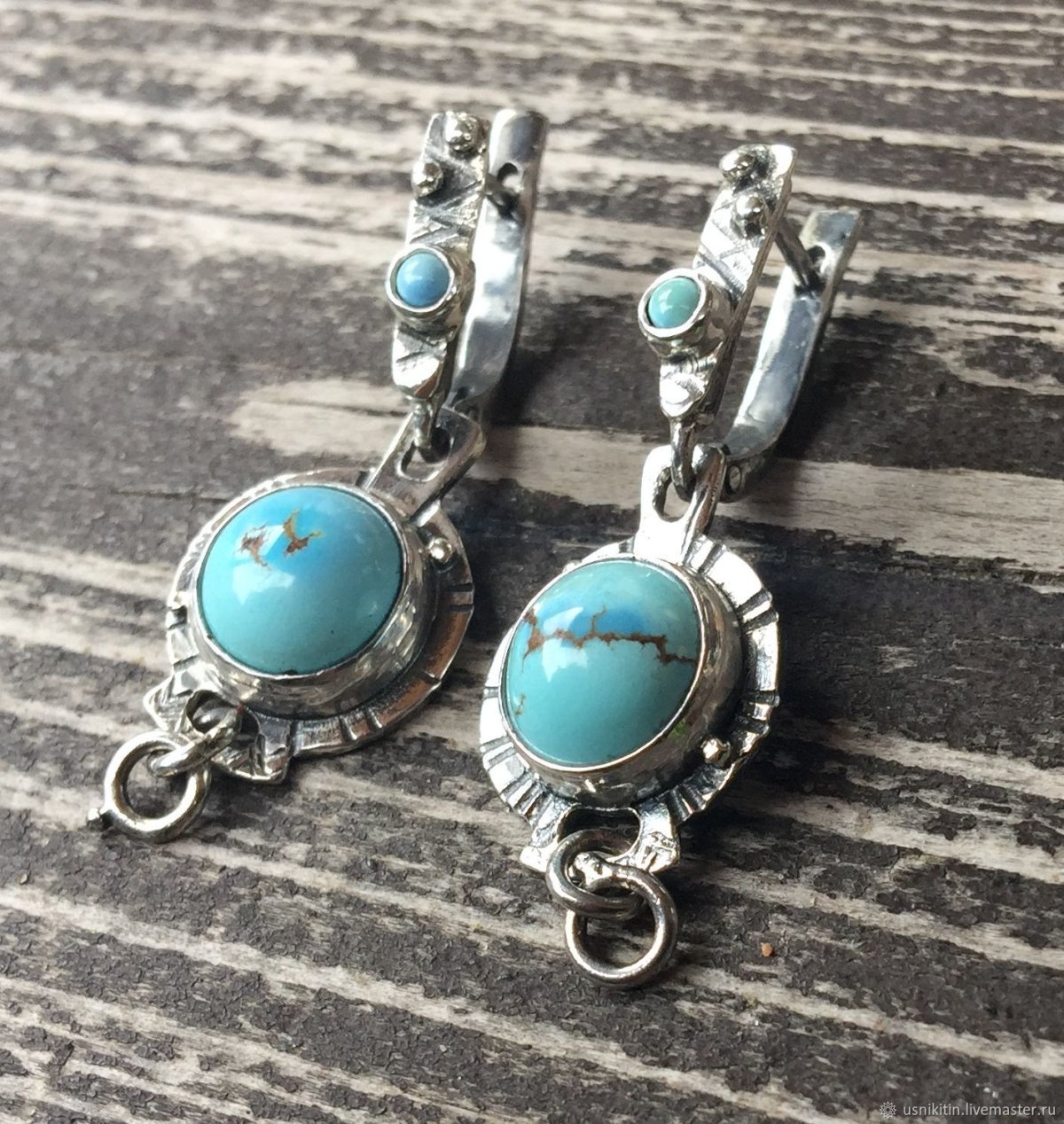 Старинные серебряные серьги с бирюзой