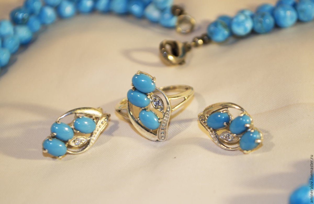 Серьги из серебра с бирюзой и фианитами 94021994