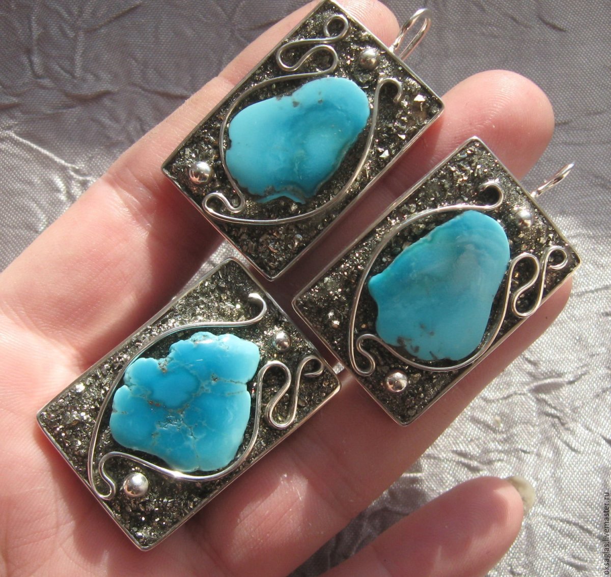 Этнические украшения браслеты из серебра с бирюзой