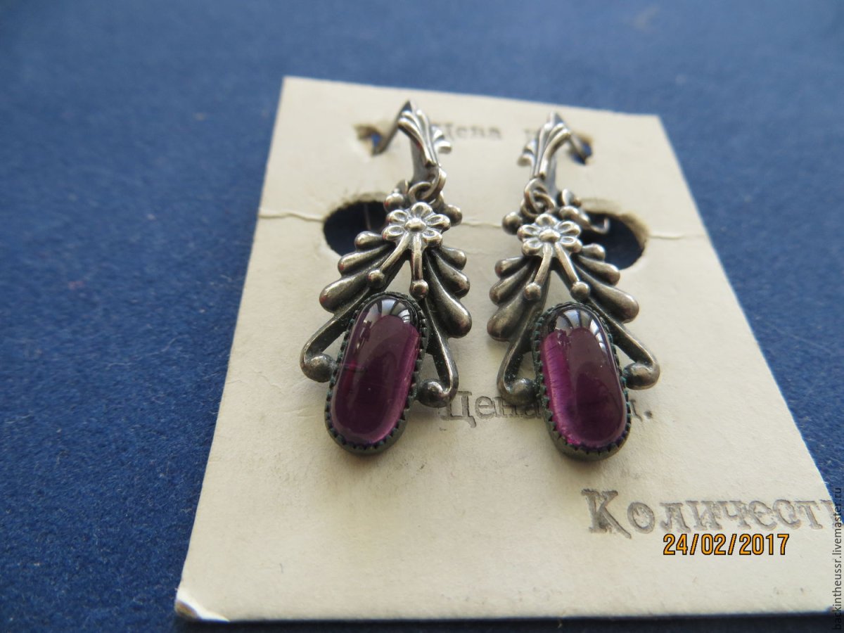 Серебро 875 пробы серьги с зелёным камнем