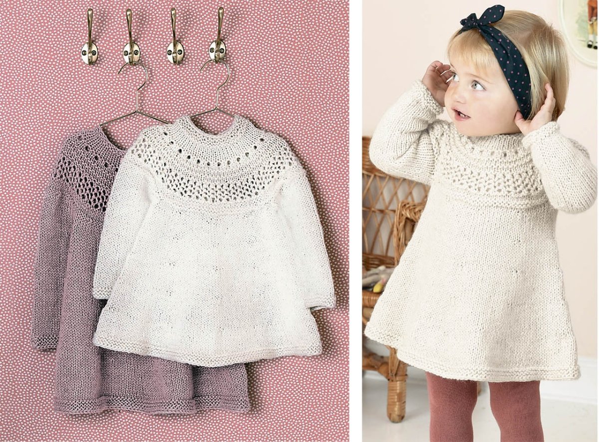 Вязаные платья для девочек с круглой кокеткой