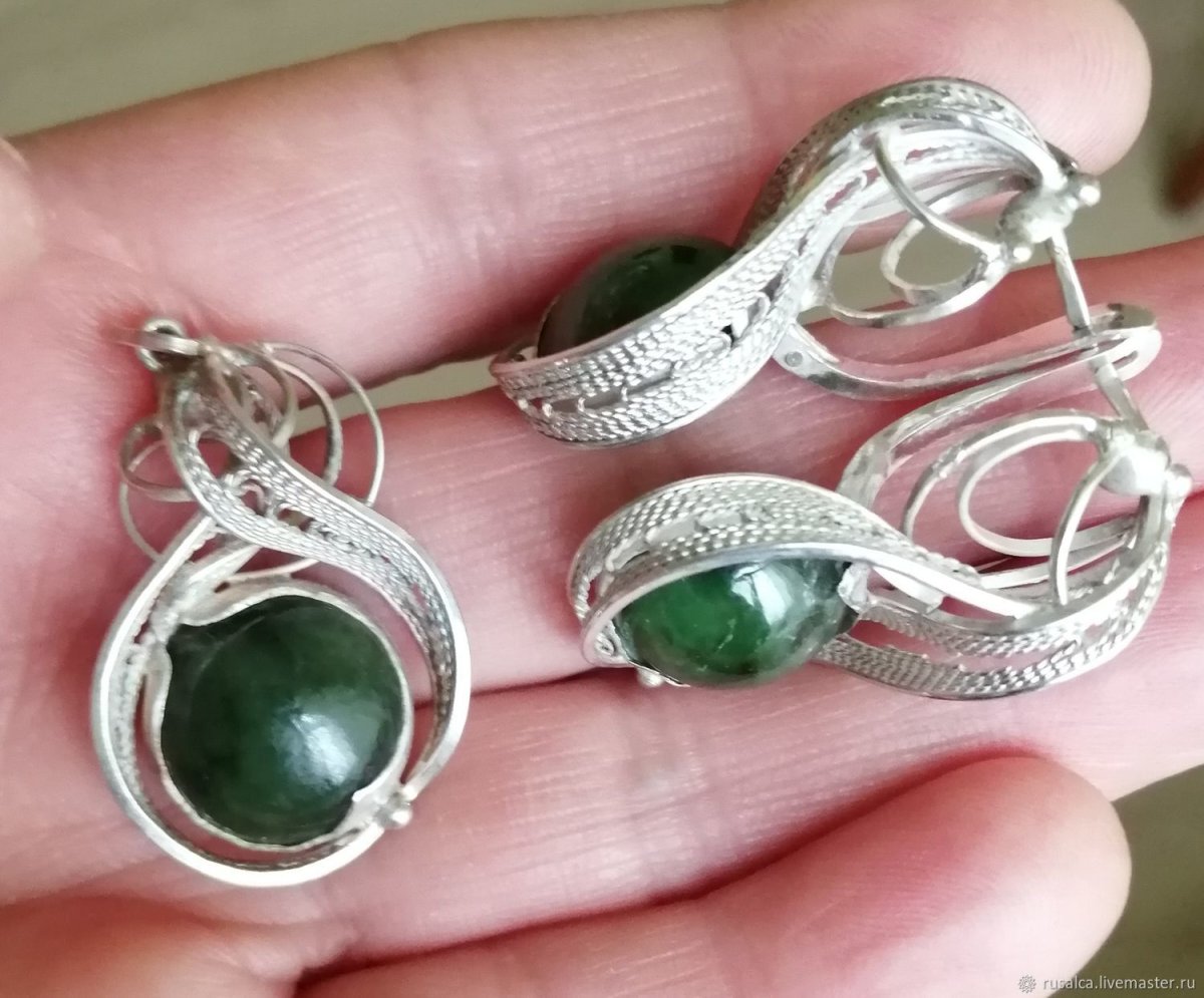 Серьги агат мельхиор Винтаж