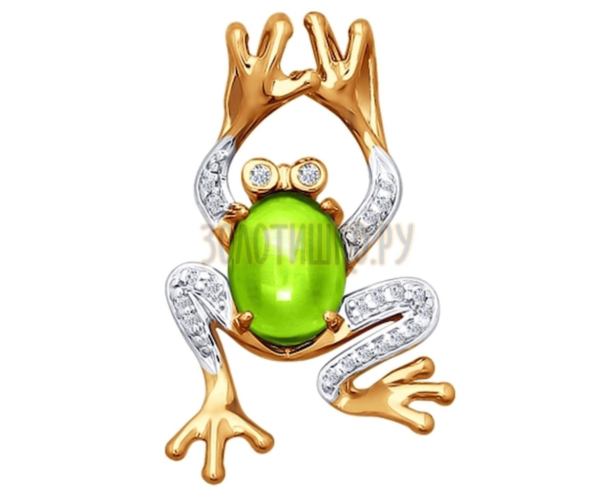 Кулон золото с хризолитом лягушка