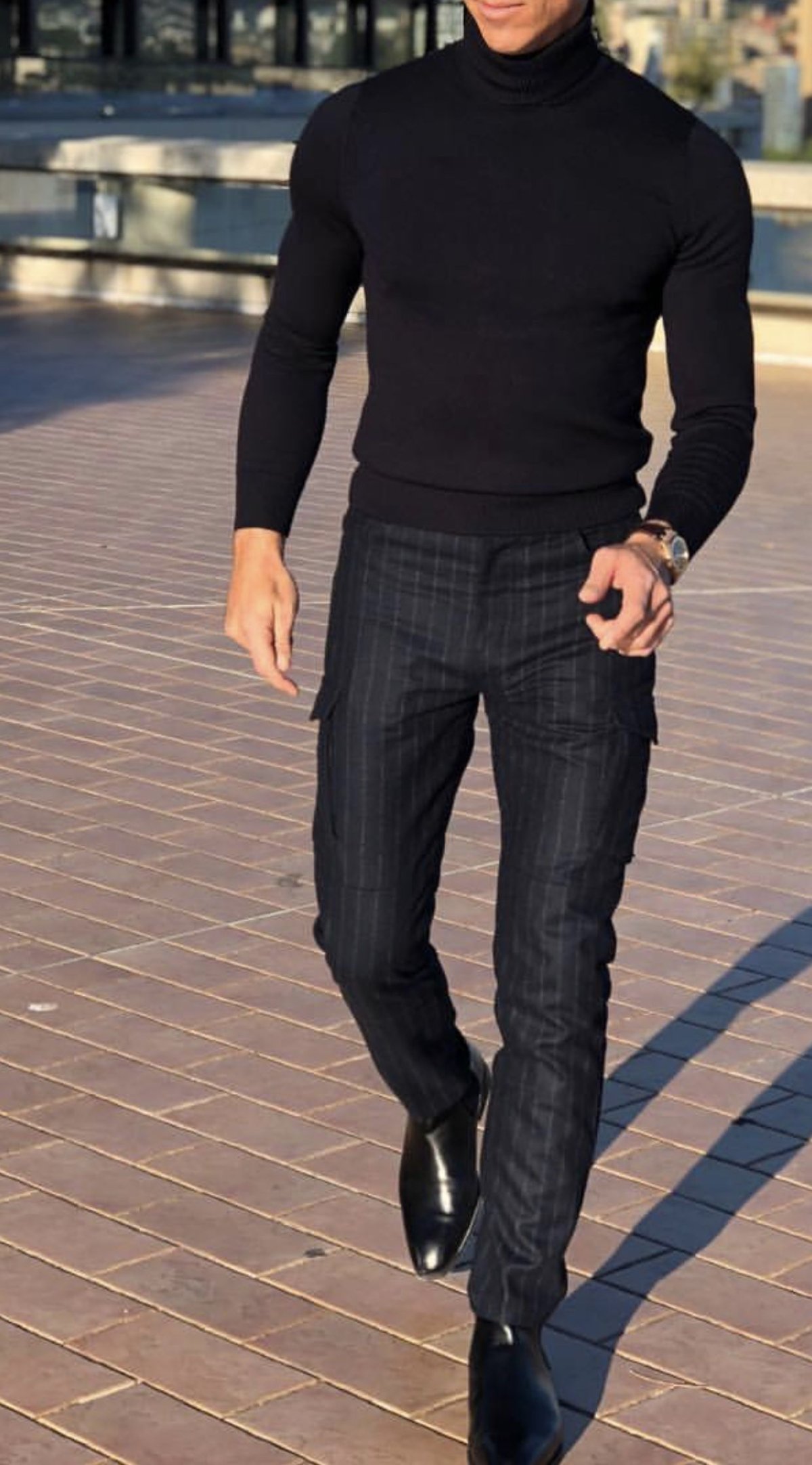 Лук с черным пальто мужское