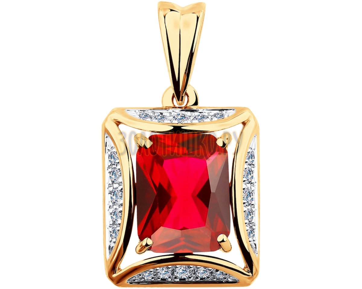 Прямоугольный кулон с камнем золотой