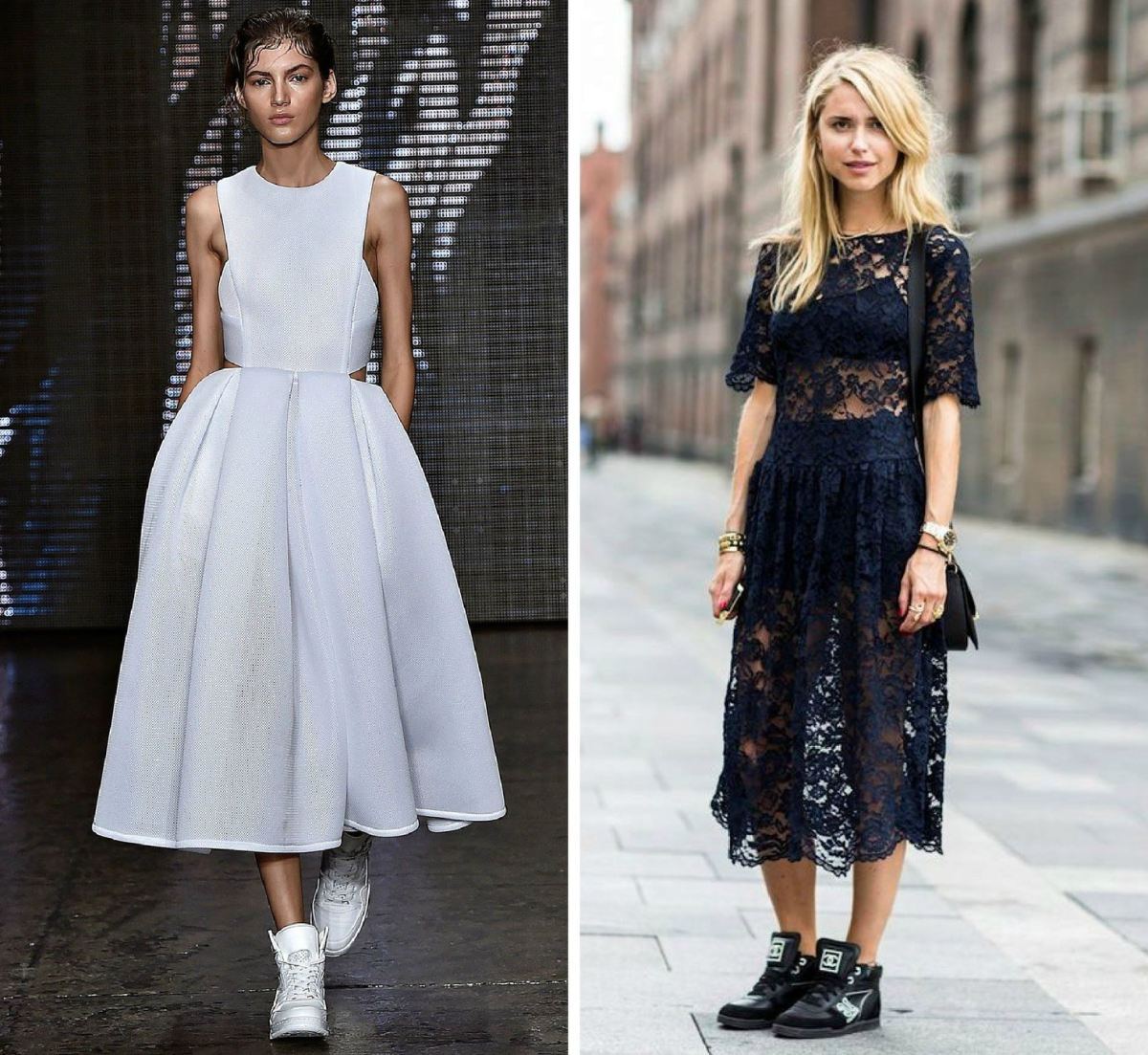 Вечернее платье с кроссовками