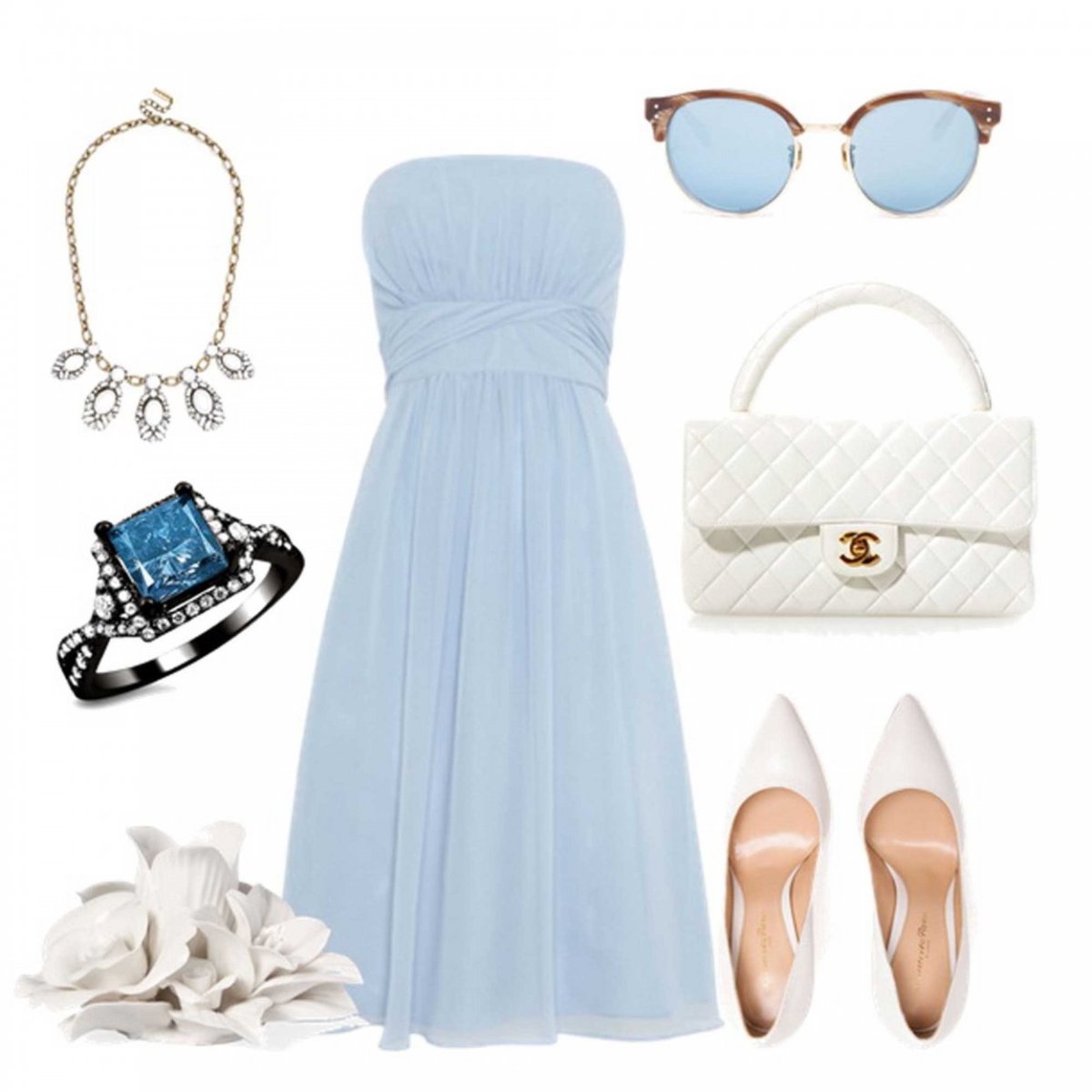 Маникюр к голубому платью декольте