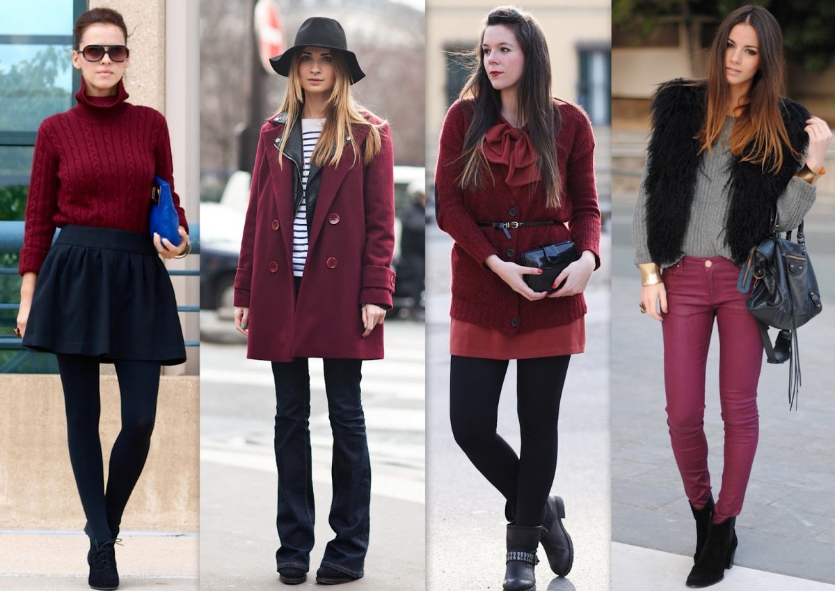 Бордовое платье стильно