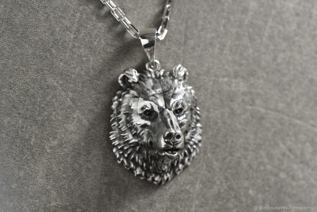 Мужская подвеска медведь серебро