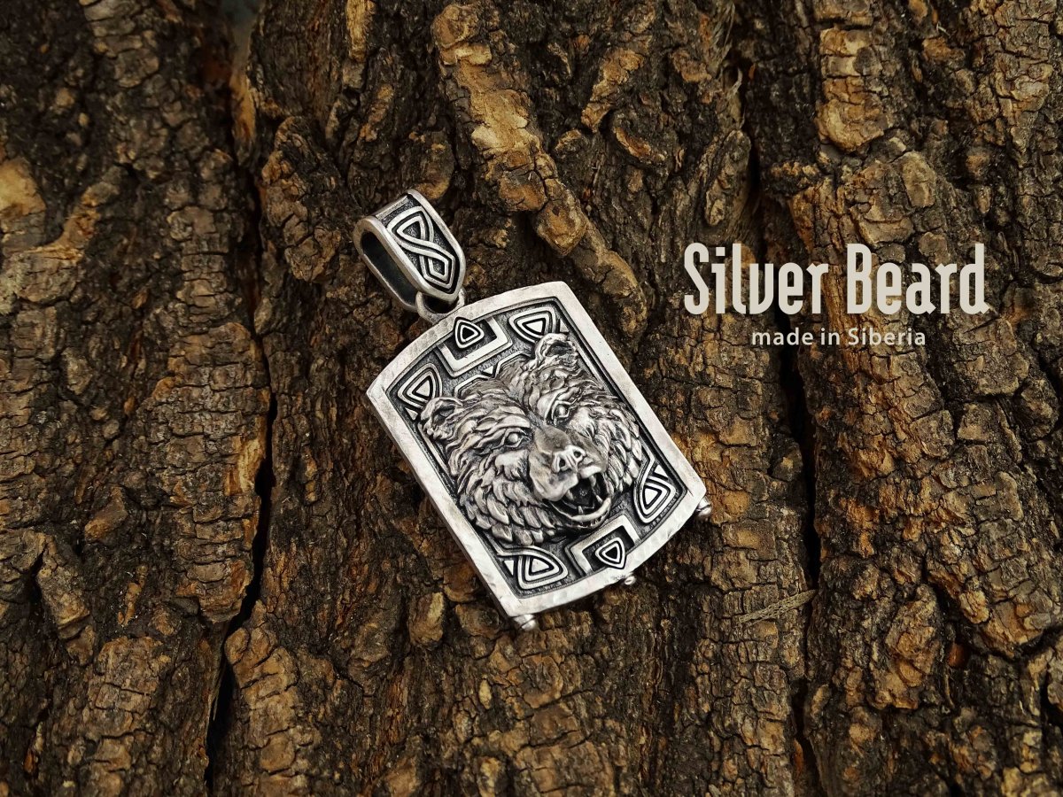 Кулон медведь серебро 925