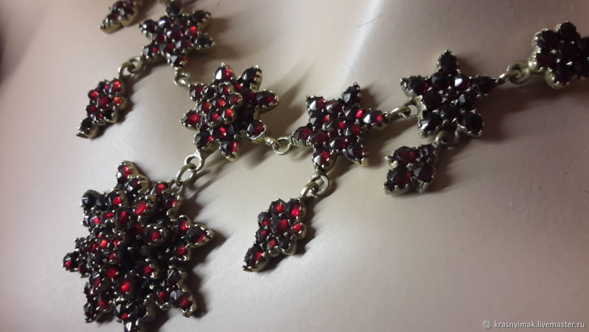 Серьги с гранатом серебро Викторианская эпоха