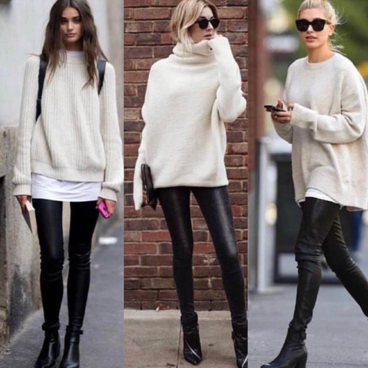 Удлиненный свитер с леггинсами