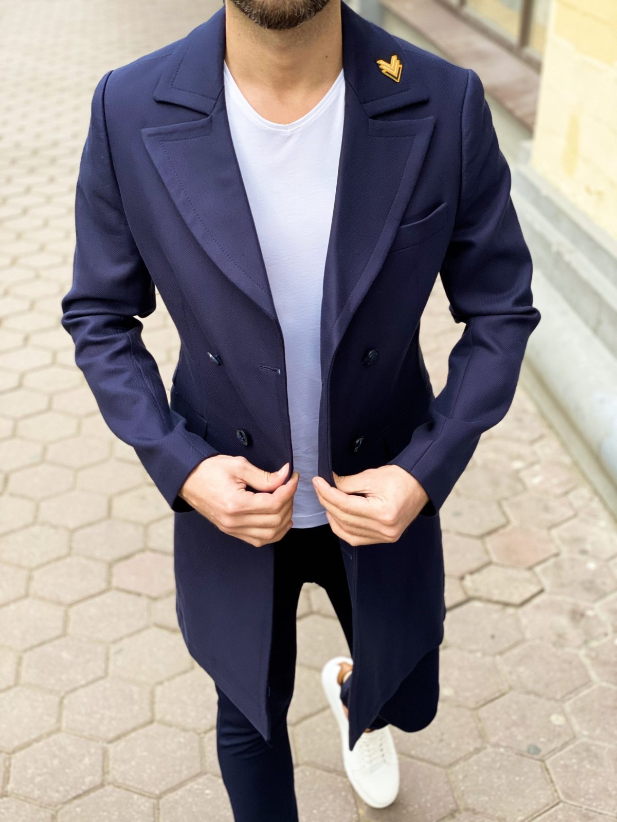 Синее пальто мужское