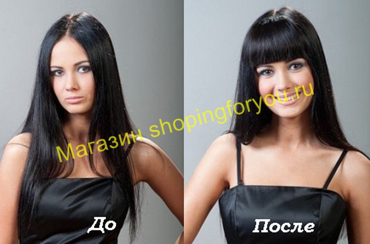 Девушки с челкой до и после