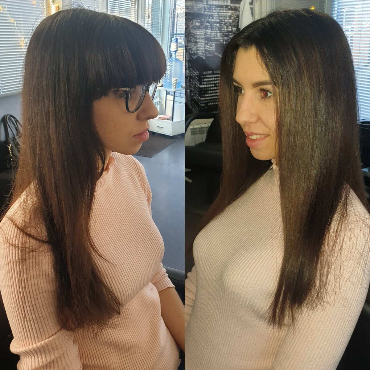 Нарощенная челка до и после