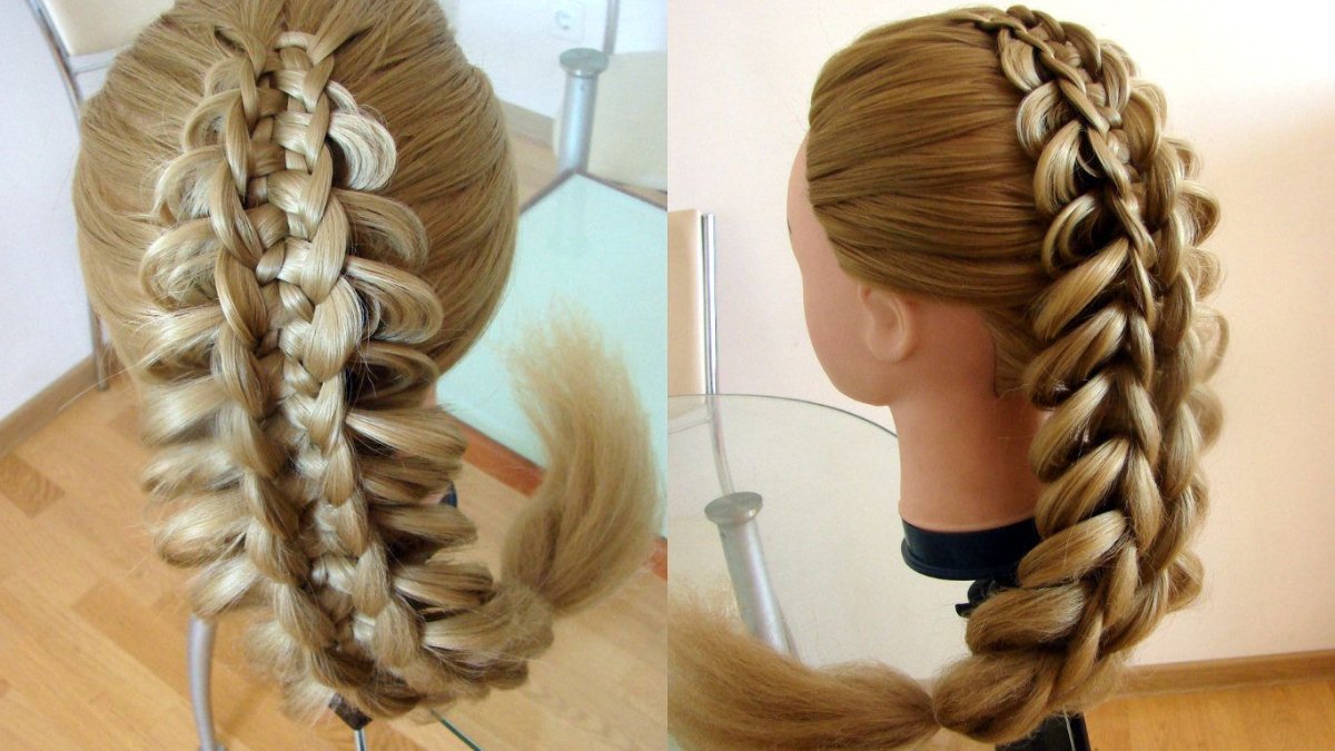 Сдвоенная коса из 7 прядей