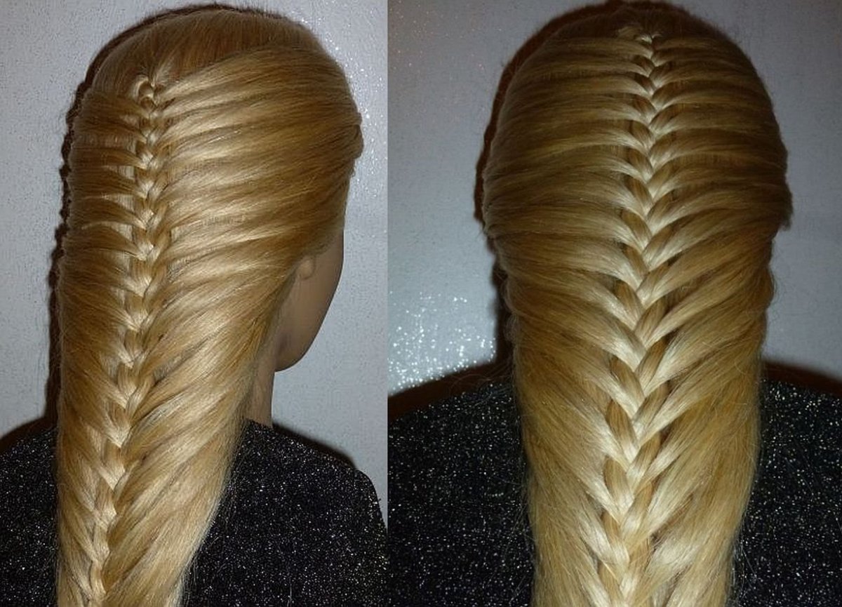 Четырехпрядная коса с лентой схема