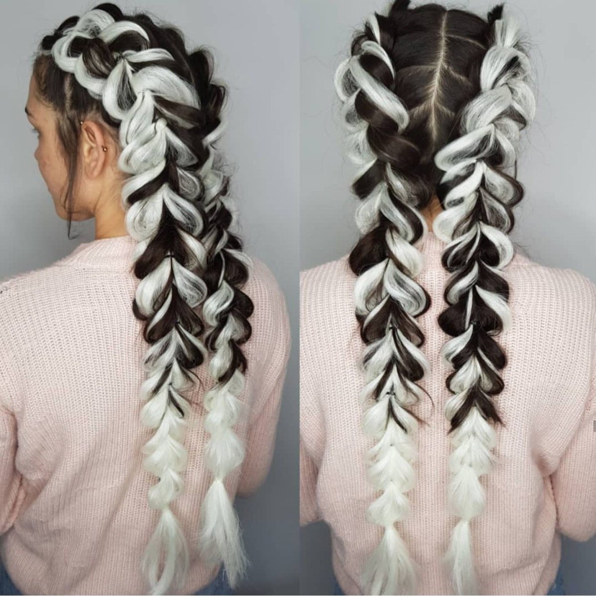 Косичка из 4 прядей с лентой схема плетения