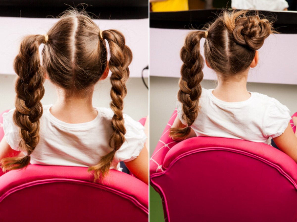 Причёска два пучка с косами