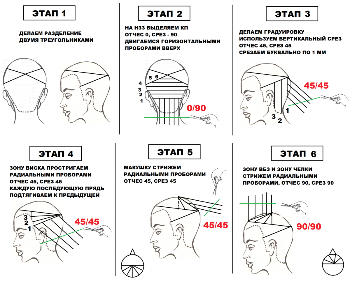 Технология выполнения стрижки градуированное каре схема
