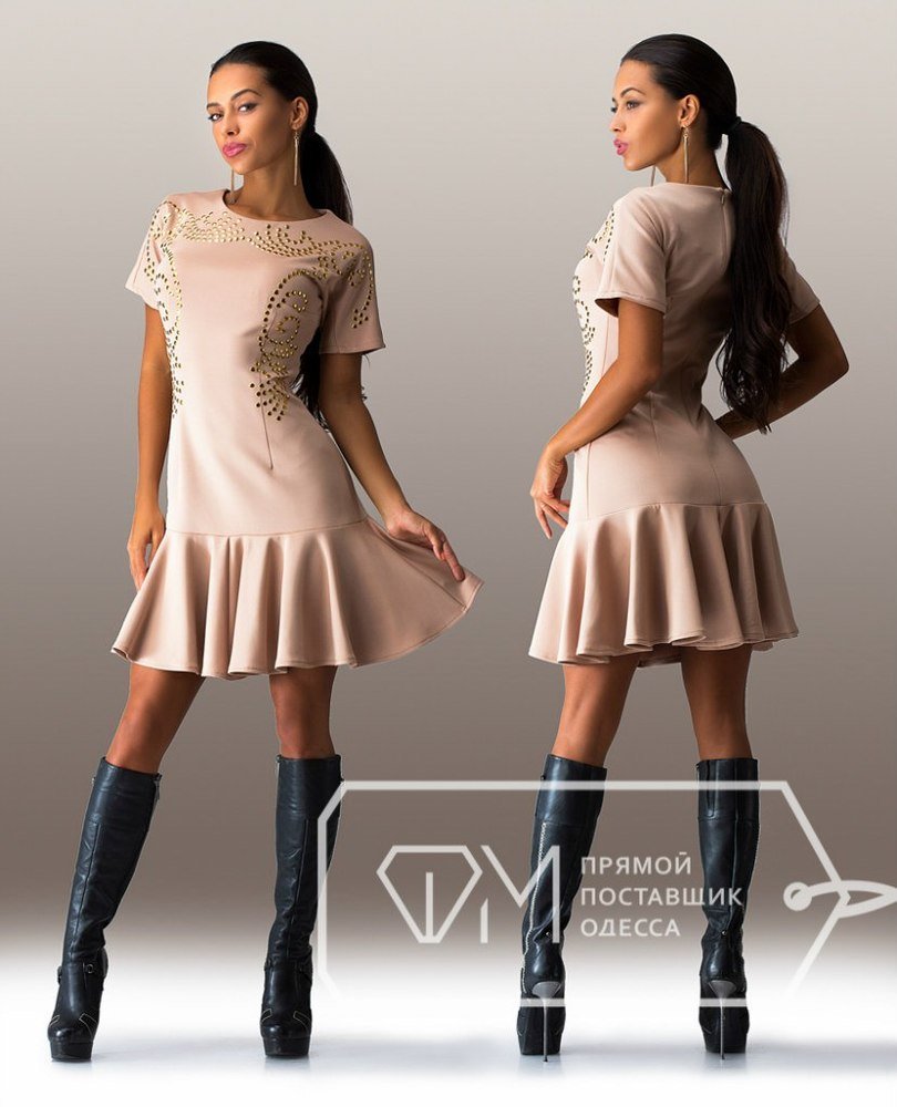 Платье в складку с заниженной талией