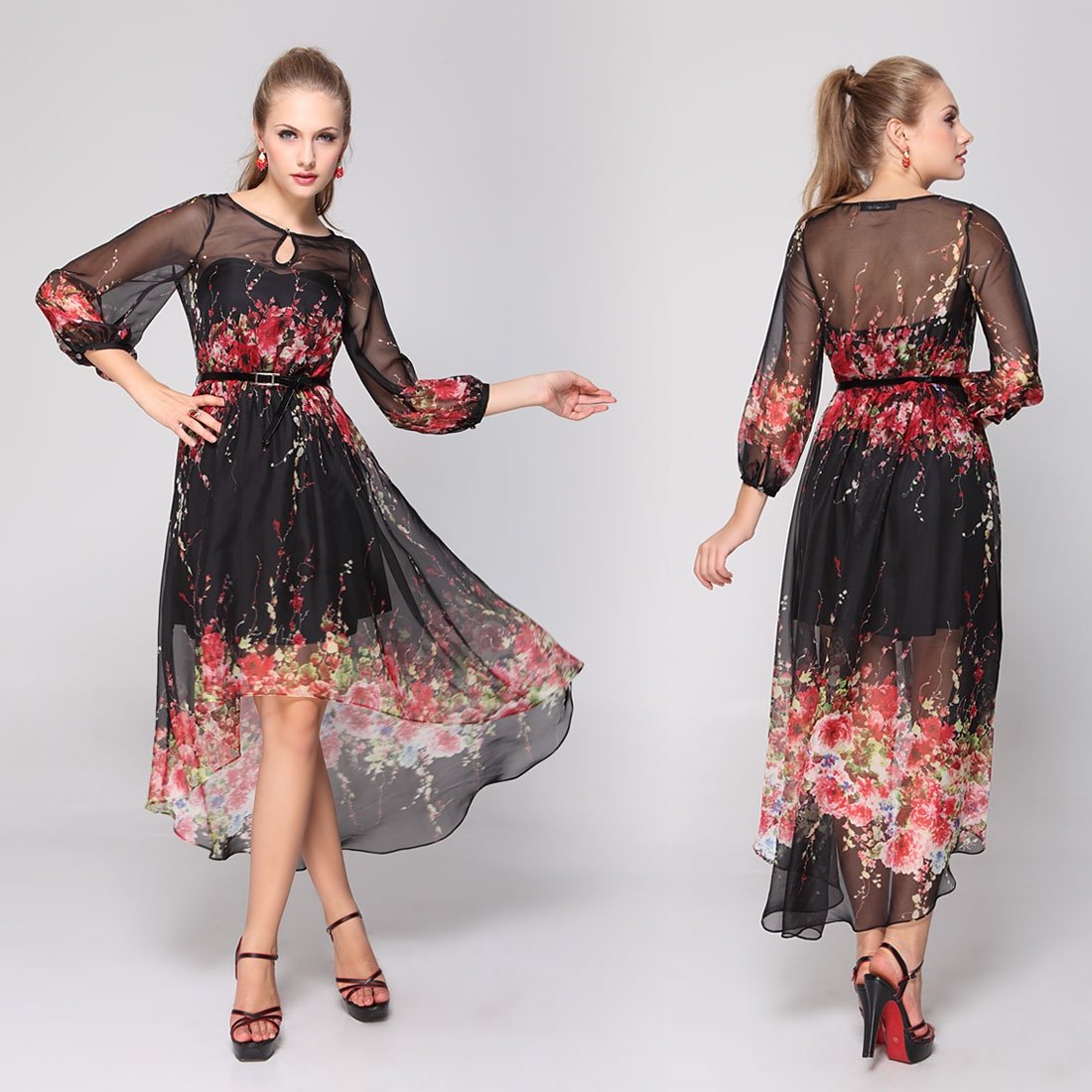 Платье комбинированное с шифоном