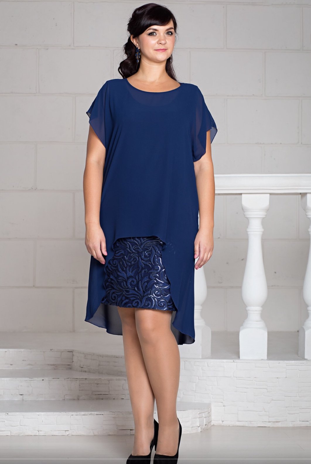 Платье комбинированное с шифоном