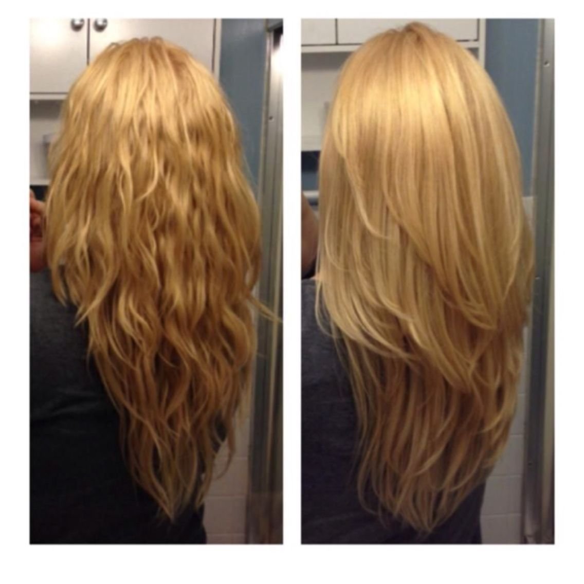 Стрижка Каскад на длинные волосы без челки вид сзади