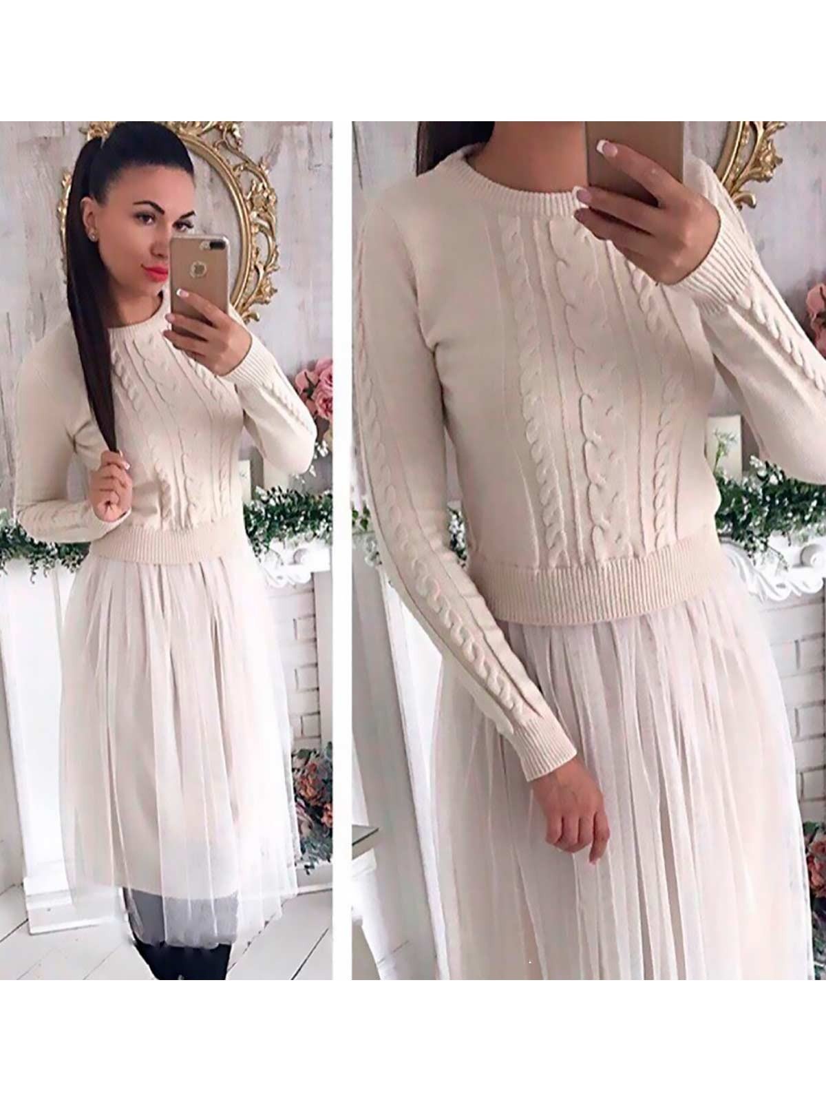 Платье свитер с шифоном