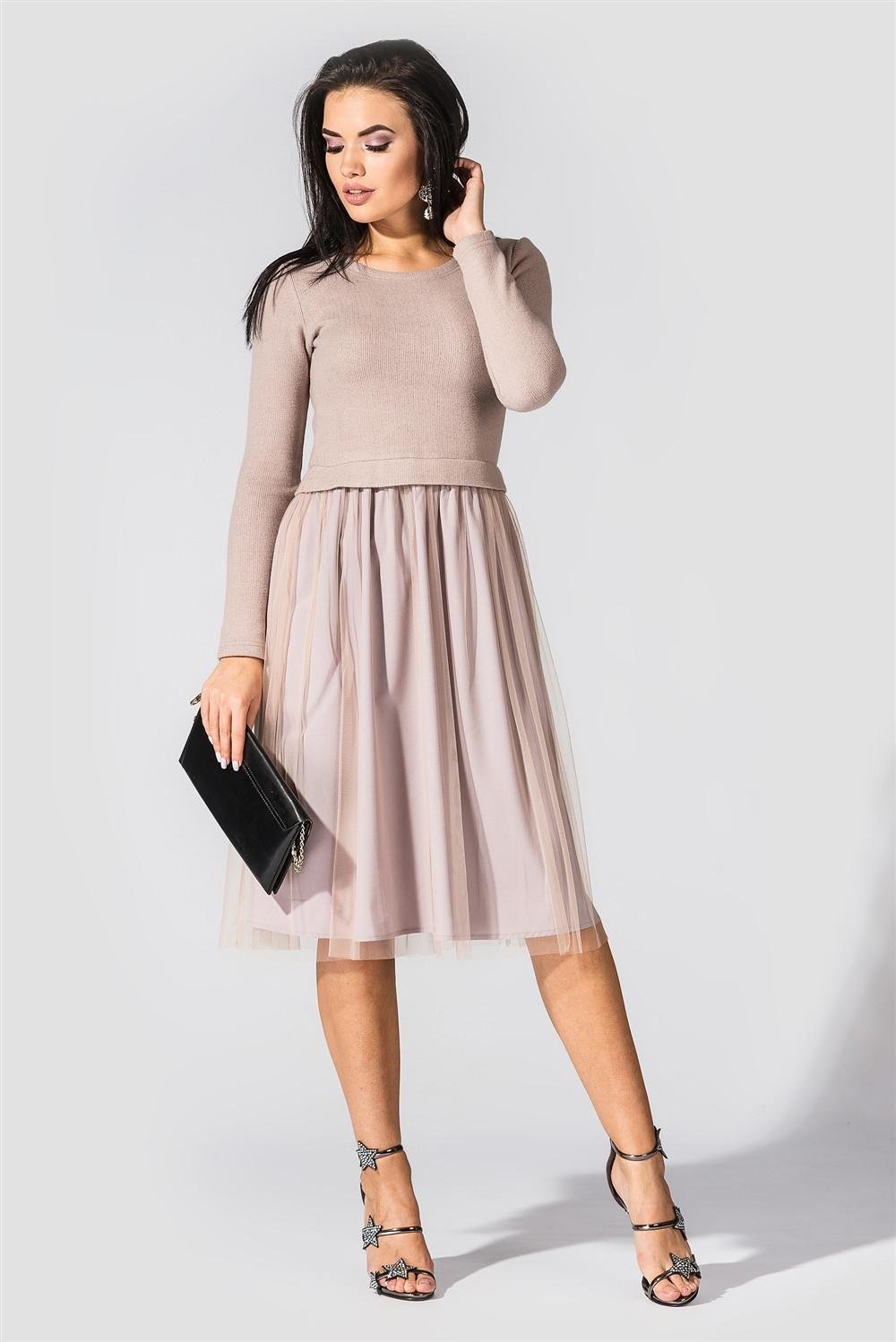 Трикотажное платье с фатиновой юбкой женское