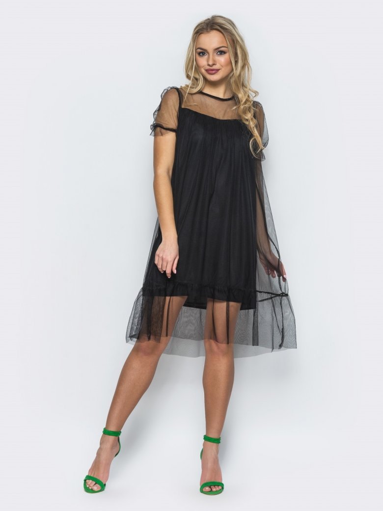 Платье с сеткой сверху вечернее