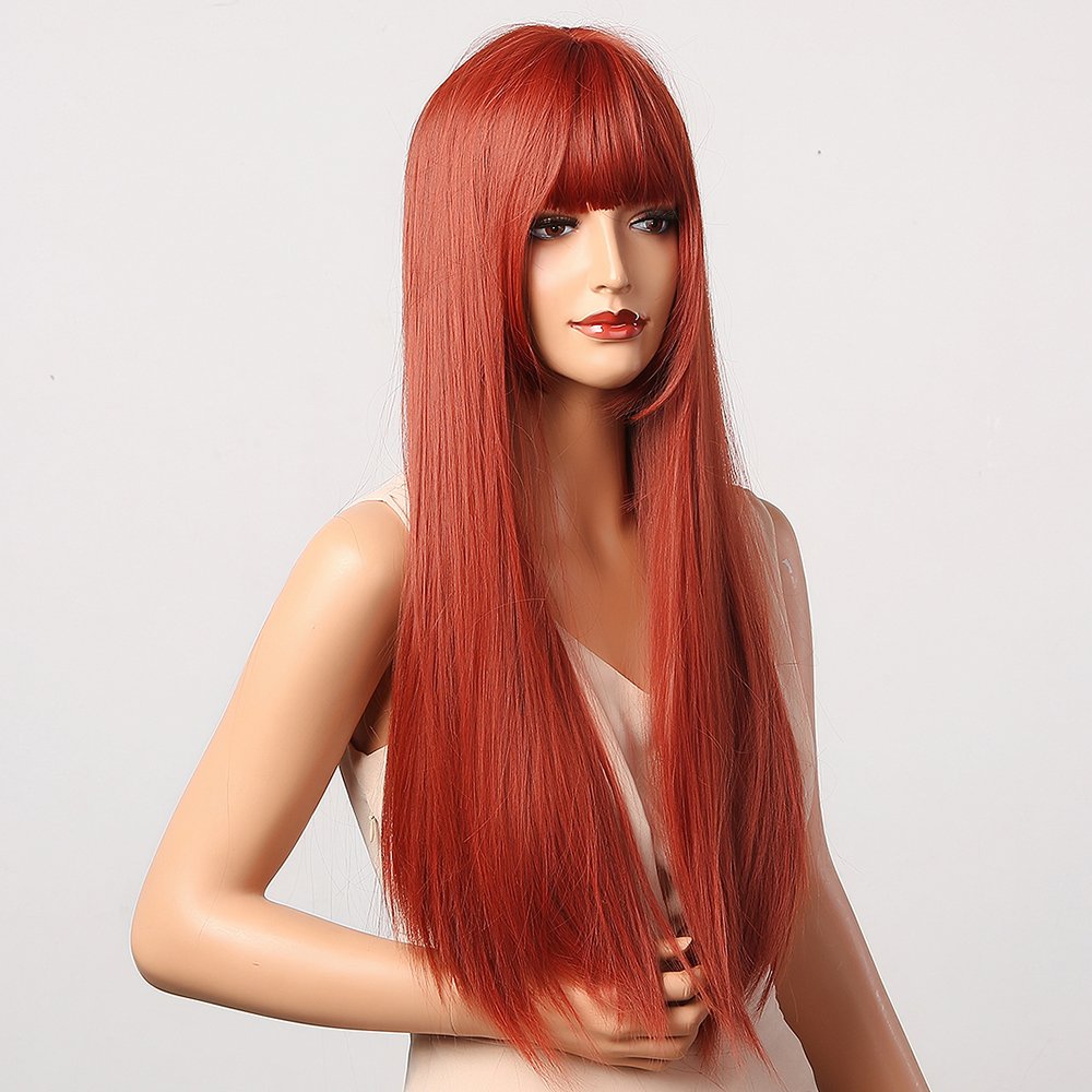 Парик розовый длинный с челкой