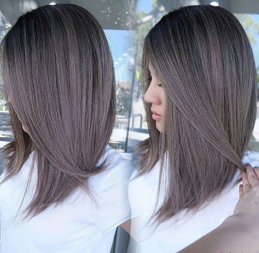 Шоколадно-пепельный балаяж на Лонг Боб