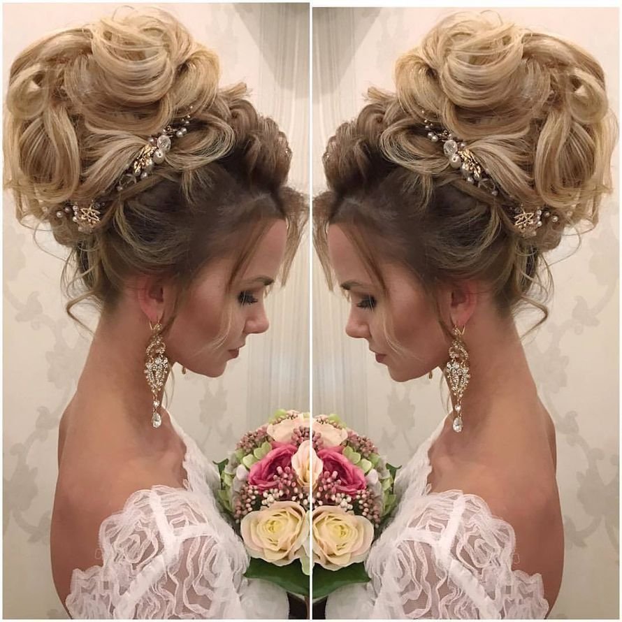 Свадебная прическа высокий пучок