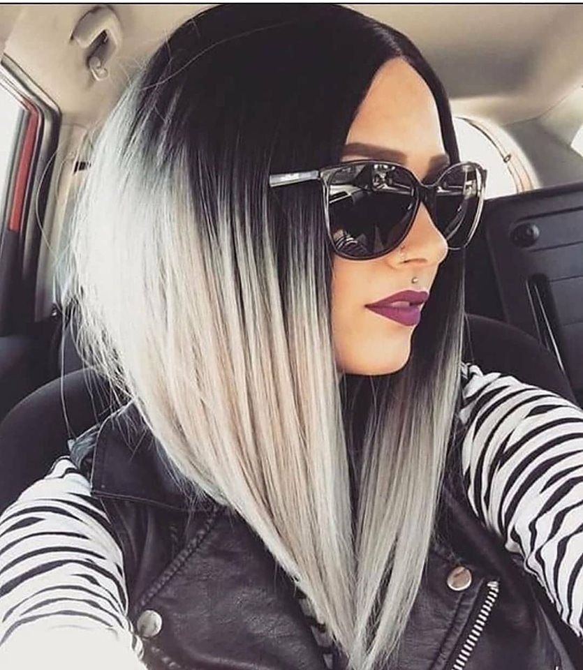 Пепельное омбре на темные волосы каре