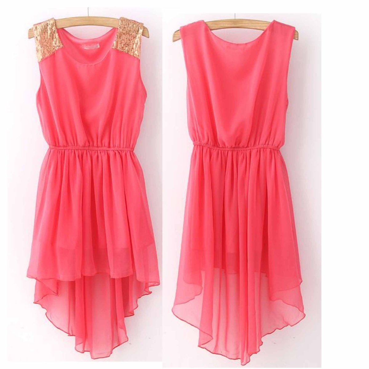 Розово красное шифоновое платье