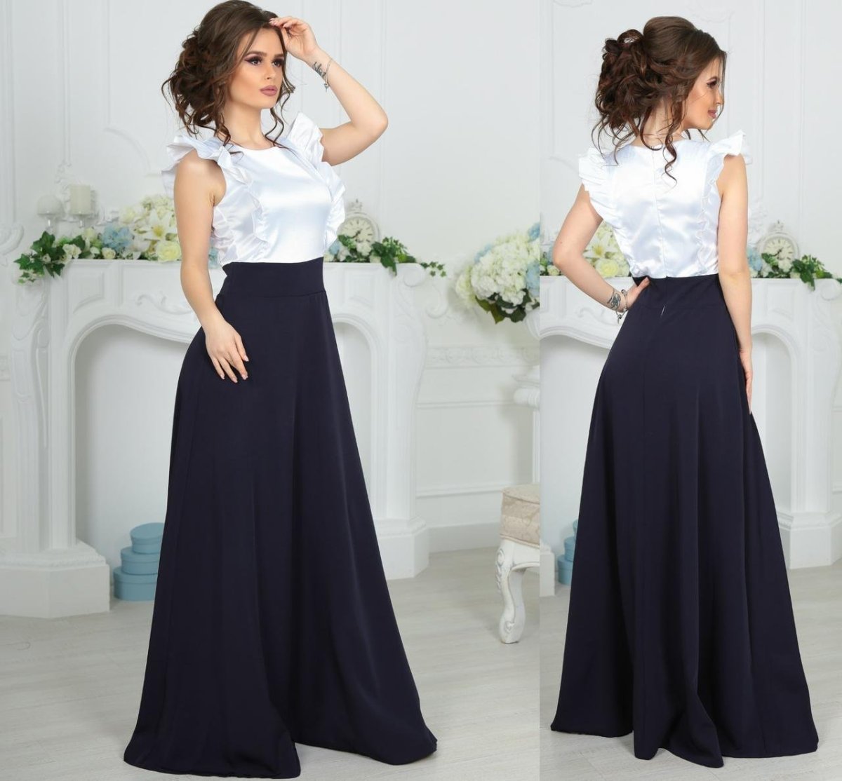 Платье белый верх черный низ