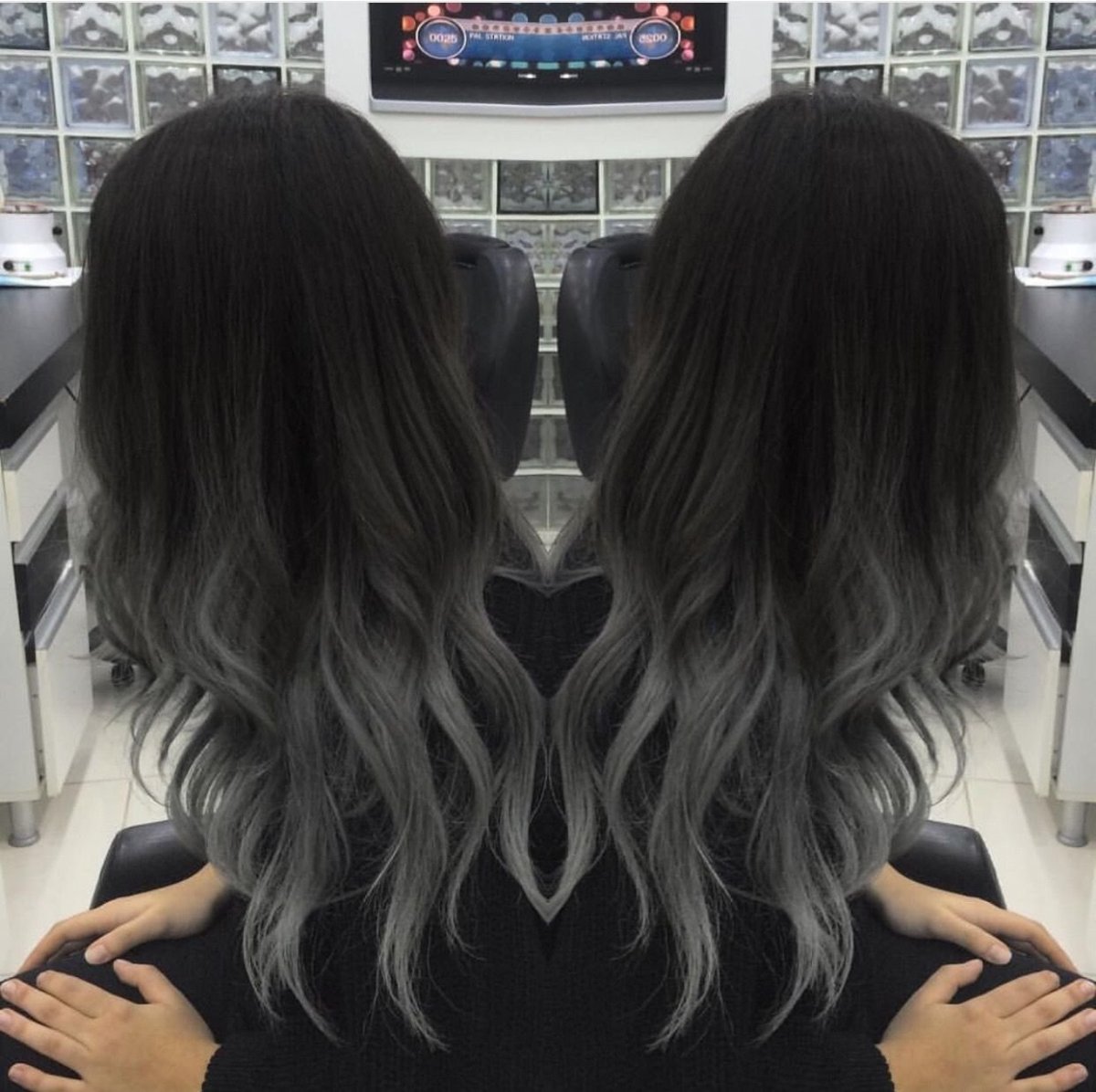 Пепельное омбре на темные волосы