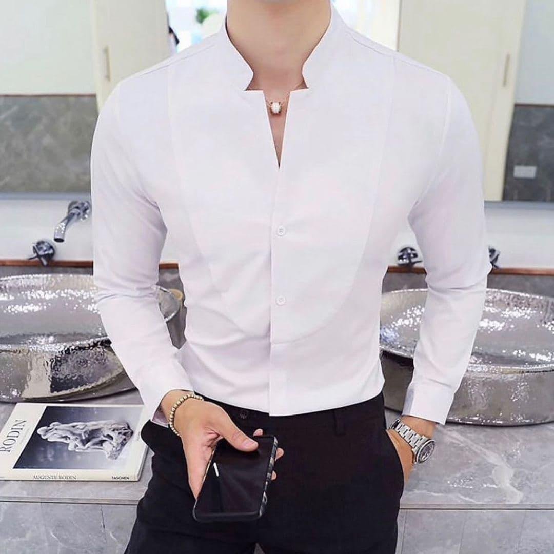 Белая рубашка мужская с длинным рукавом