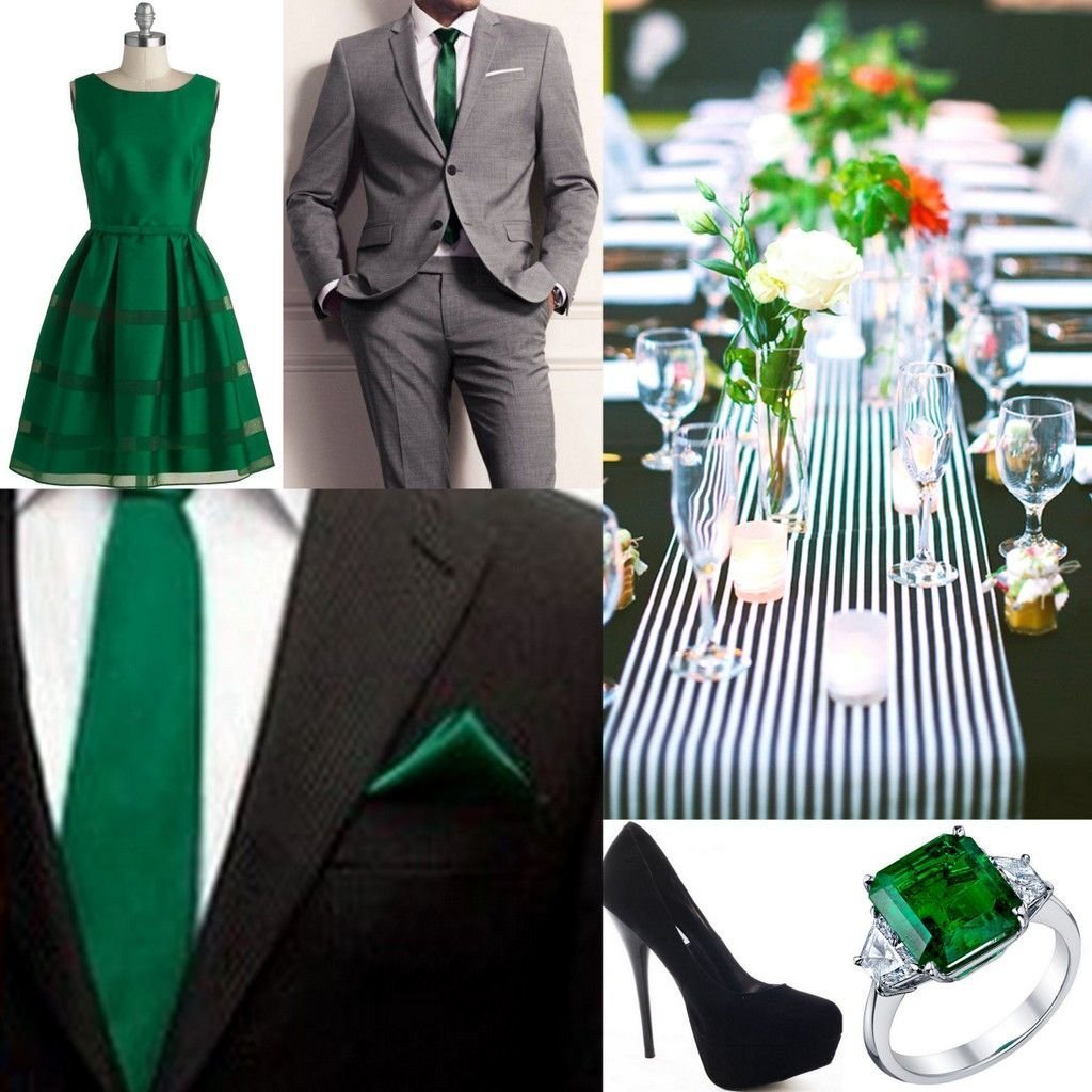 Свадебный костюм изумрудного цвета