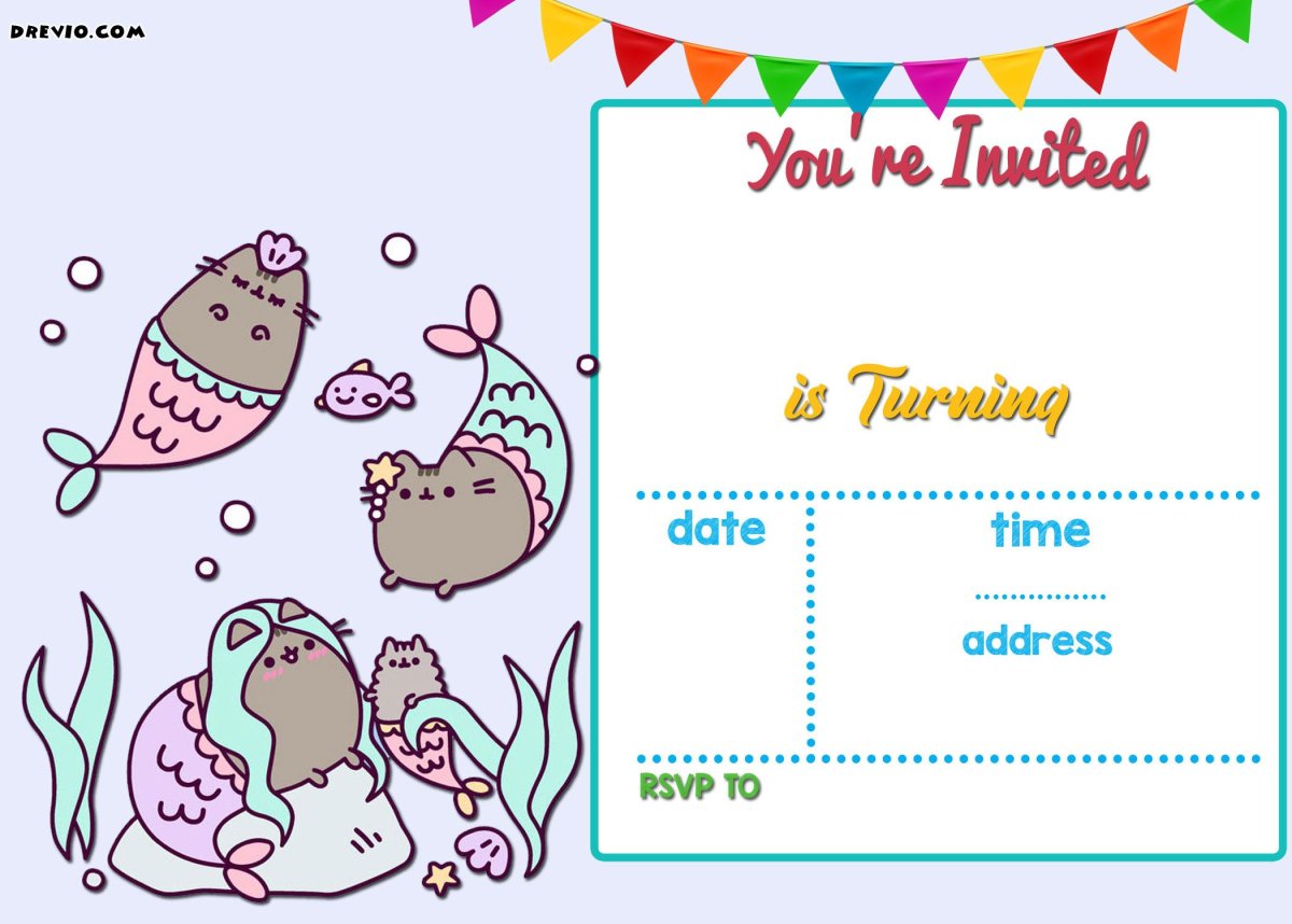 Приглашение на день рождения с котиками