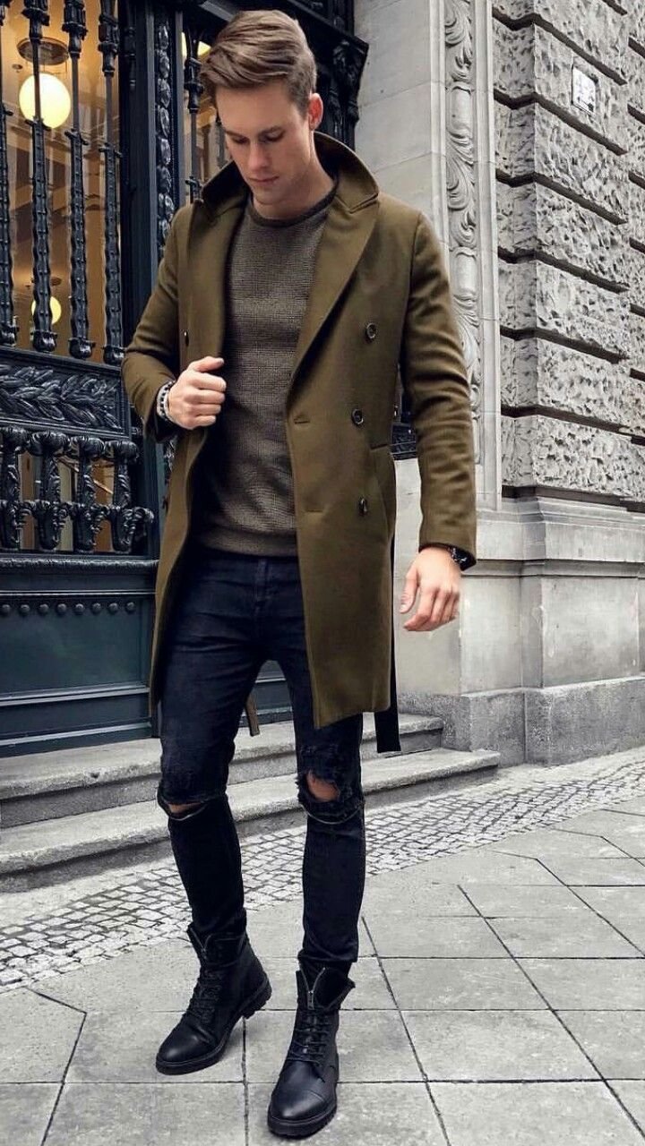 Серое пальто мужское