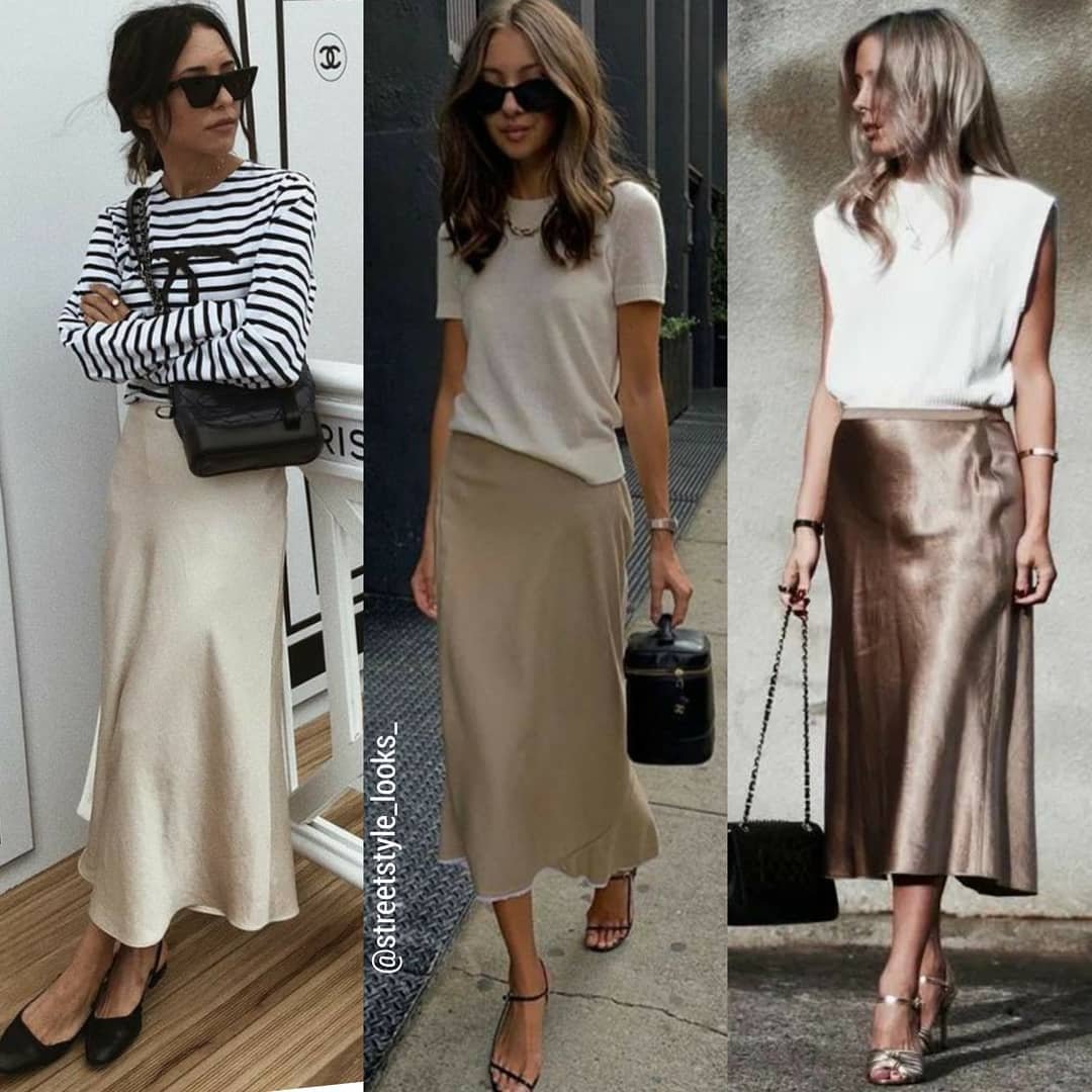 Шелковая юбка миди бежевая