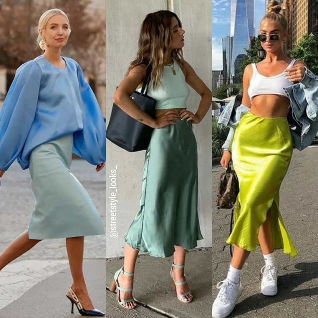 Счем носит ь атласную юбкк