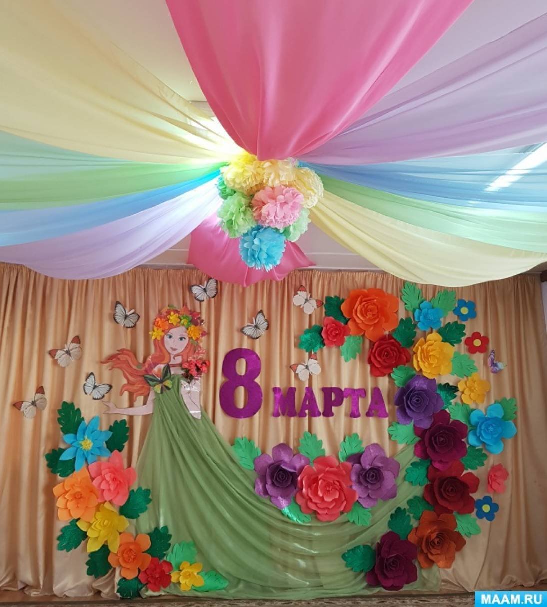 Украшение зала к 8 марта в детском саду