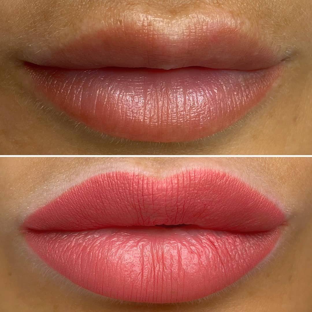 Татуаж губ помадный эффект