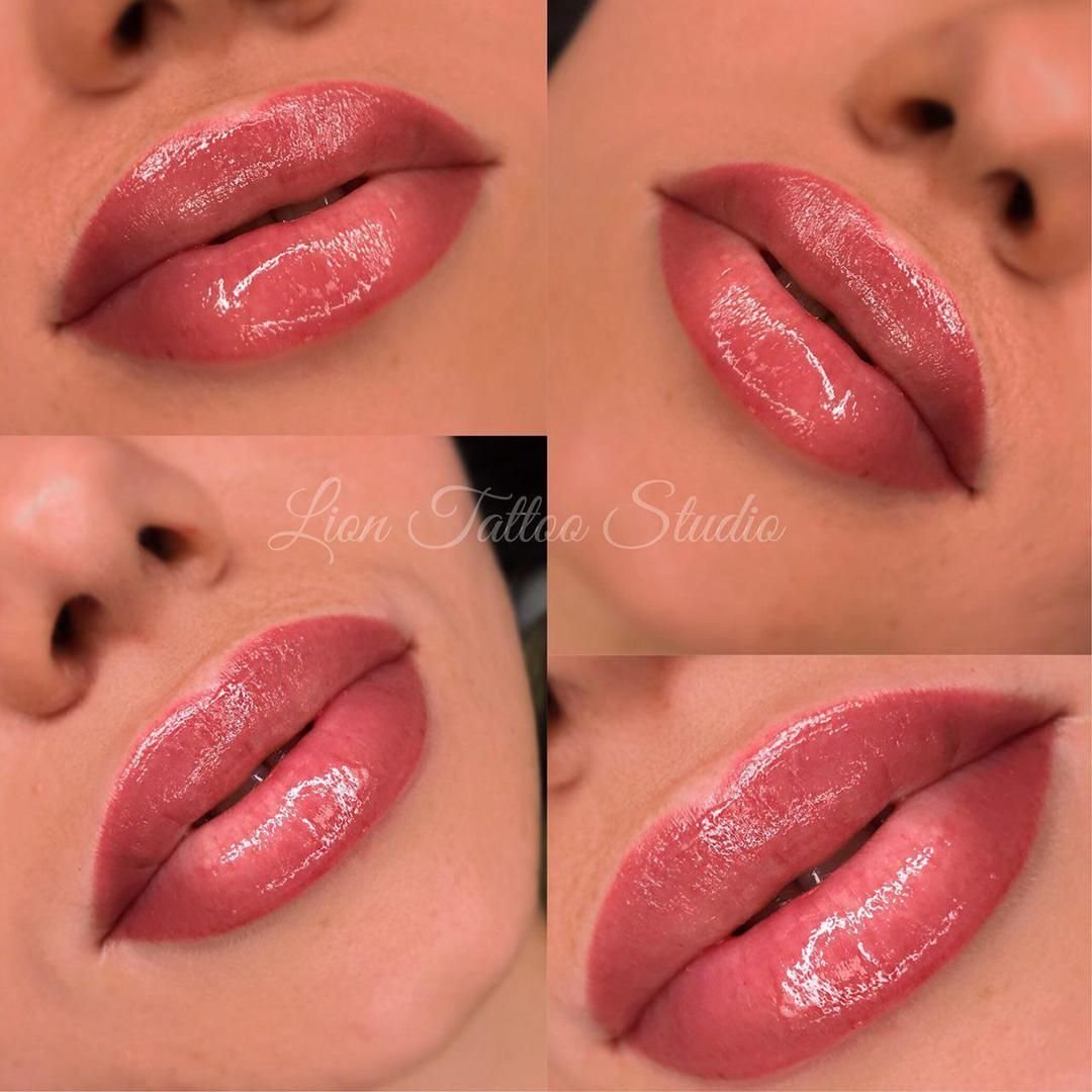 Коралловый татуаж губ